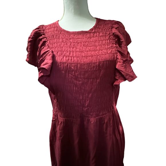 Old Navy Dresses & Skirts - Shirt Ruffled Sleeve Romantic Maxi Burgundy Dress Ruched  Chest and Open Back